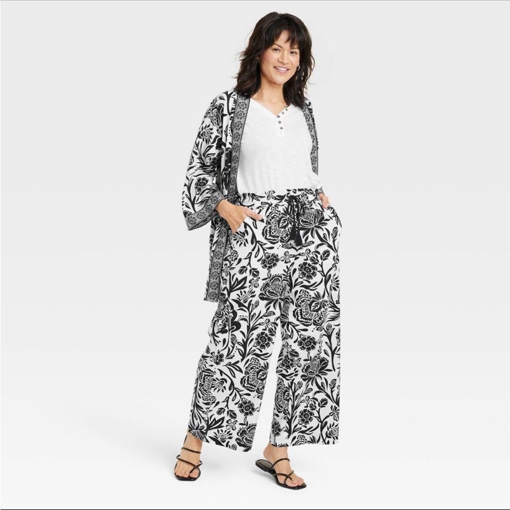 Knox Rose wide leg floral pants sz S summer beach boho comfy pull-on pants